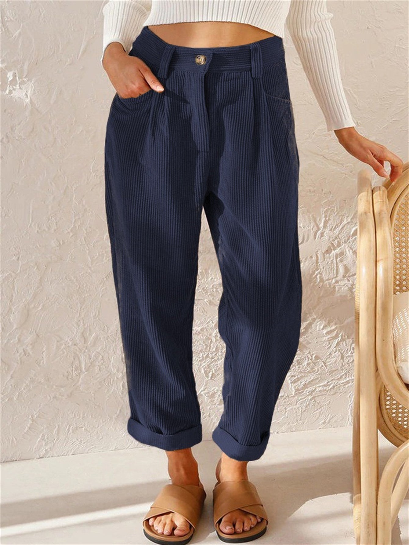 Pantalons en velours côtelé à jambes droites pour femmes