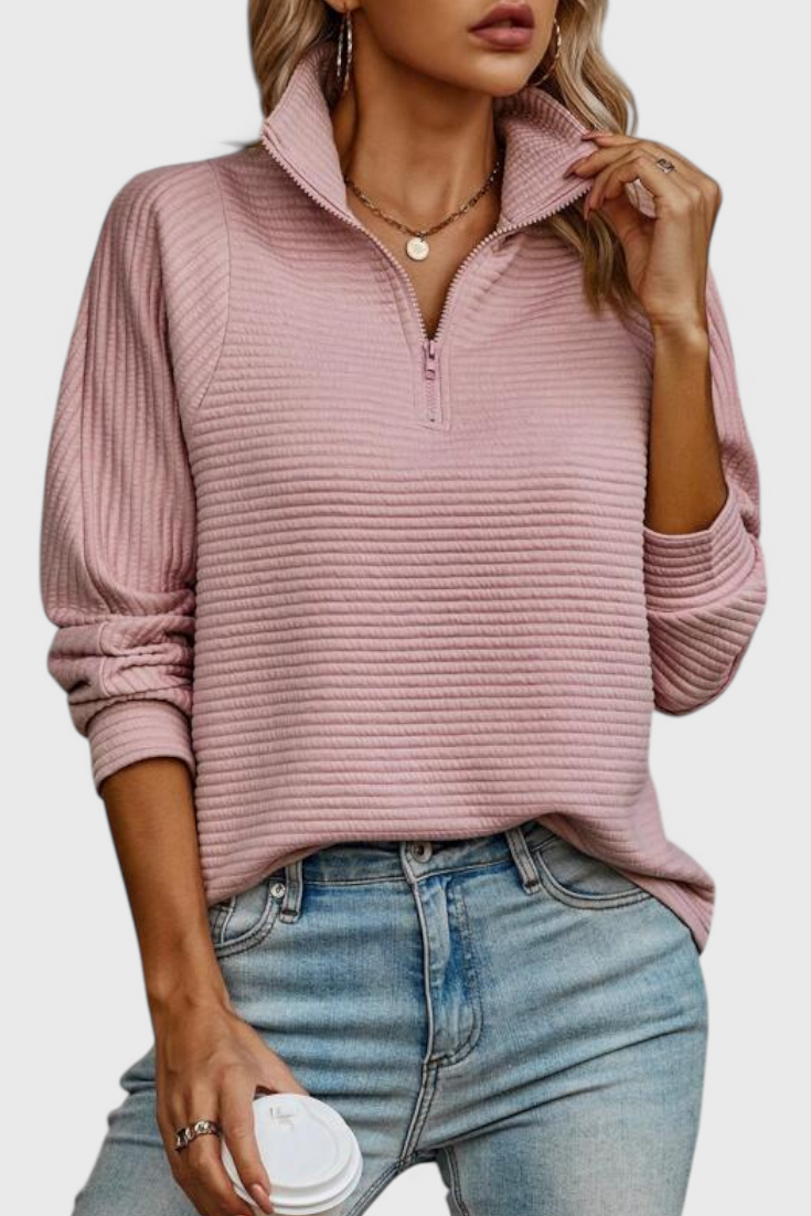 Pull Col V Zippé Coupe Décontractée