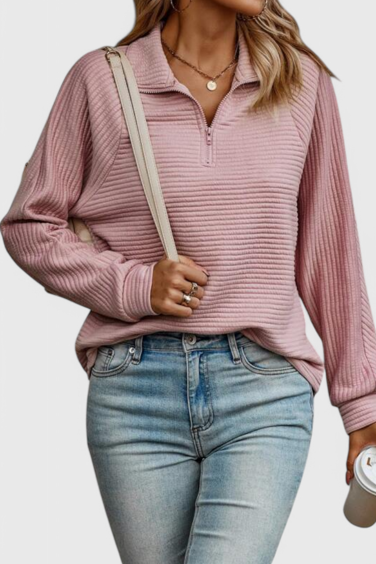 Pull Col V Zippé Coupe Décontractée