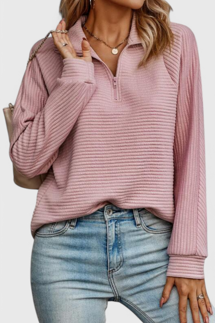 Pull Col V Zippé Coupe Décontractée