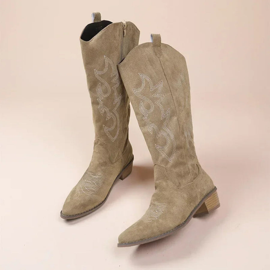 Bottes Brodées à Talon Bloc