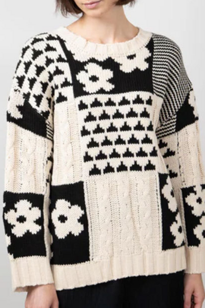 Heike® – Pull Décontracté à Col Rond avec Motif Floral Color Block