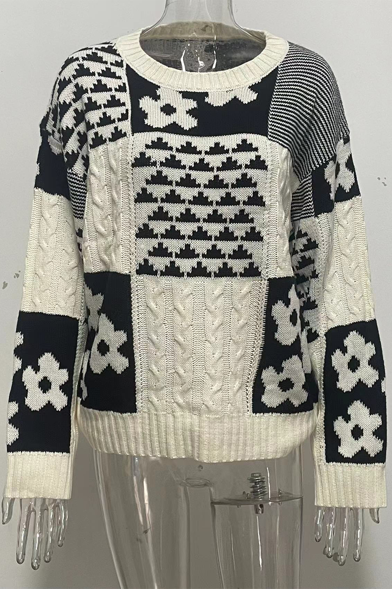 Heike® – Pull Décontracté à Col Rond avec Motif Floral Color Block