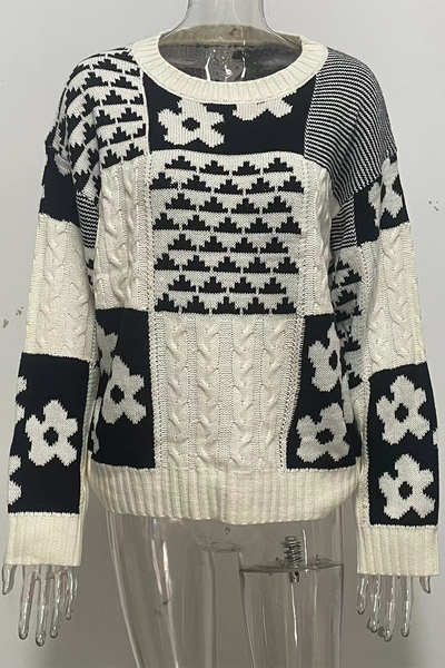 Heike® – Pull Décontracté à Col Rond avec Motif Floral Color Block