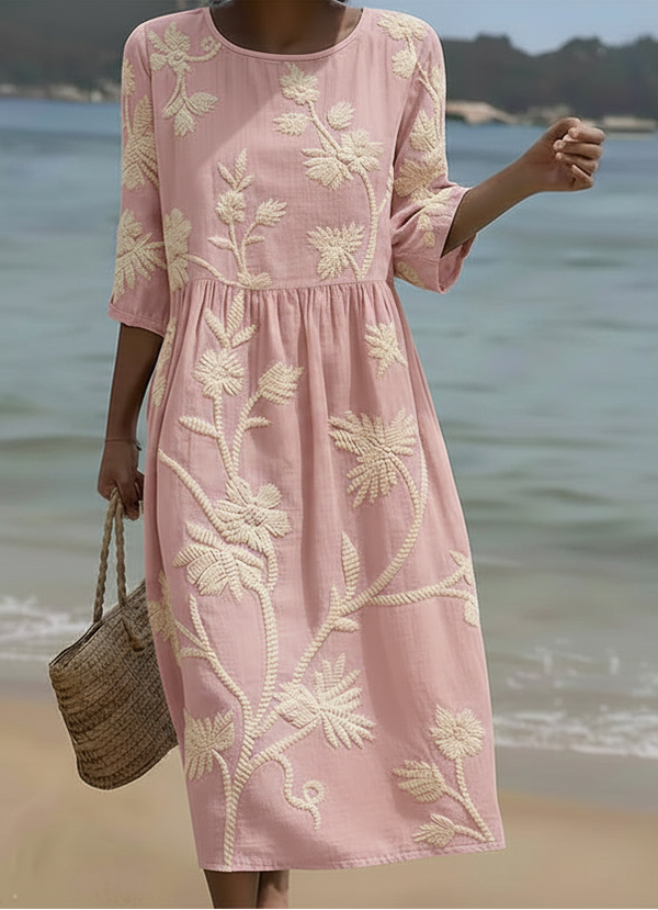 Robe Midi Élégante à Broderies Florales - Esteé Paris