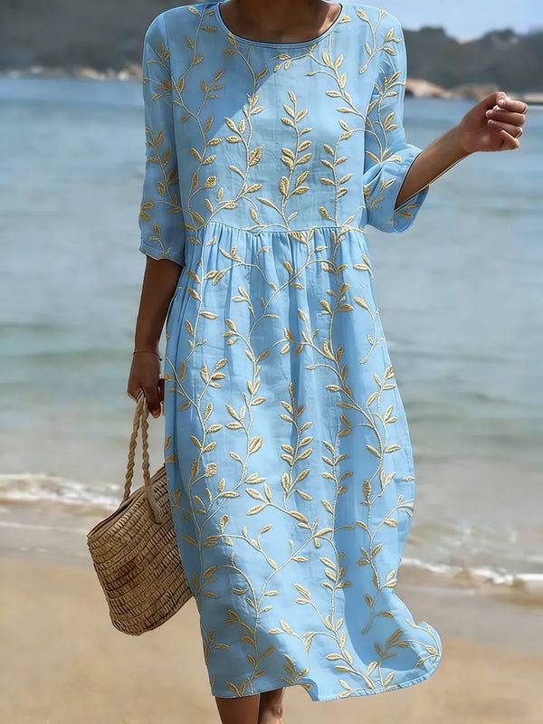 Natalie | Robe Midi Fluide à Broderie Florale