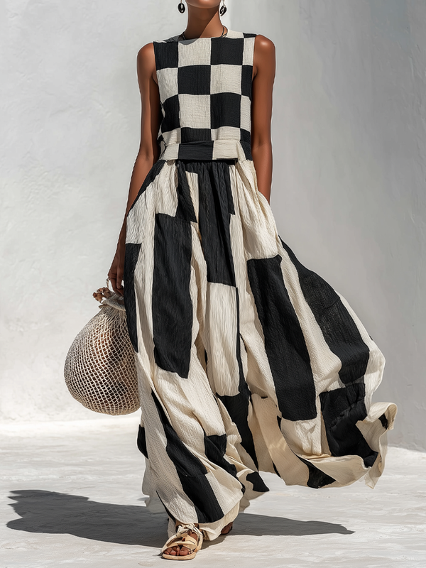 Robe Longue Nadia Bicolore à Panneaux Graphiques