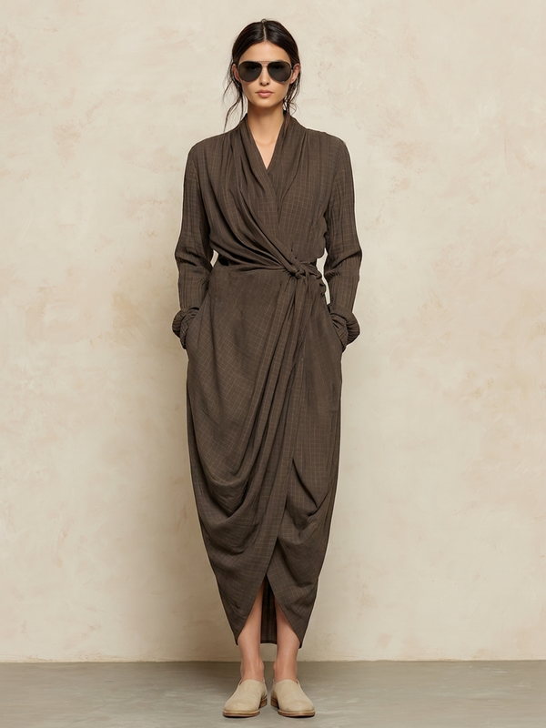 Robe Longue Portefeuille Ajustable - Maxi Robe Élégante