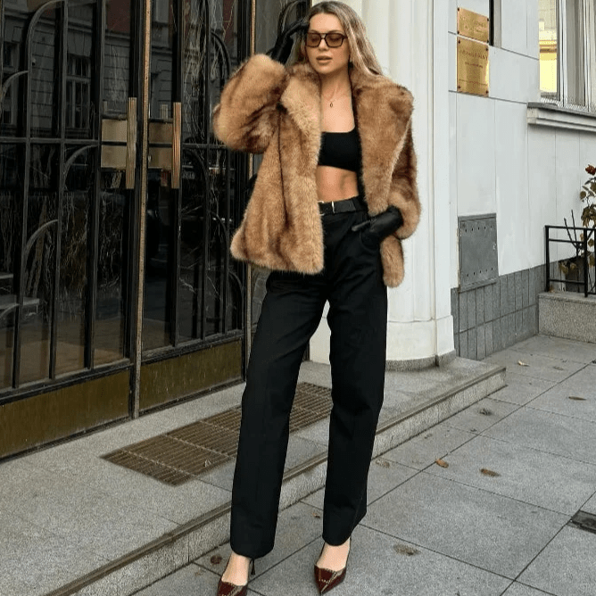 Manteau Effet Fourrure Oversize à Revers