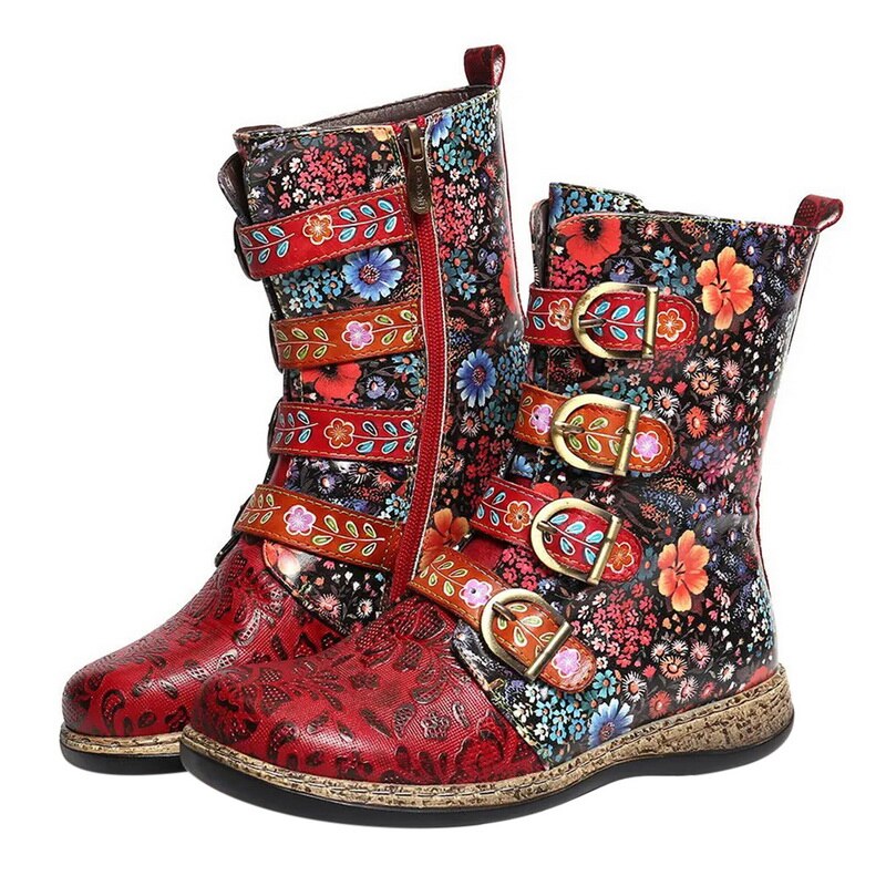 Bottines à Boucles et Motifs Fleuris
