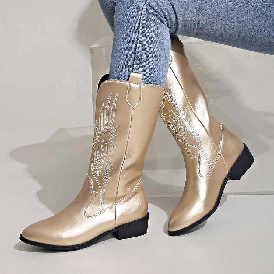 Botas de Cowboy com Salto em Bloco e Bordados