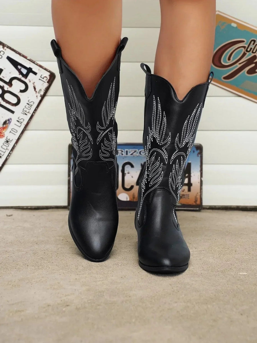 Botas de Cowboy com Salto em Bloco e Bordados