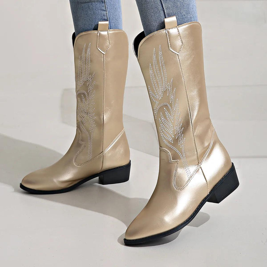 Botas de Cowboy com Salto em Bloco e Bordados