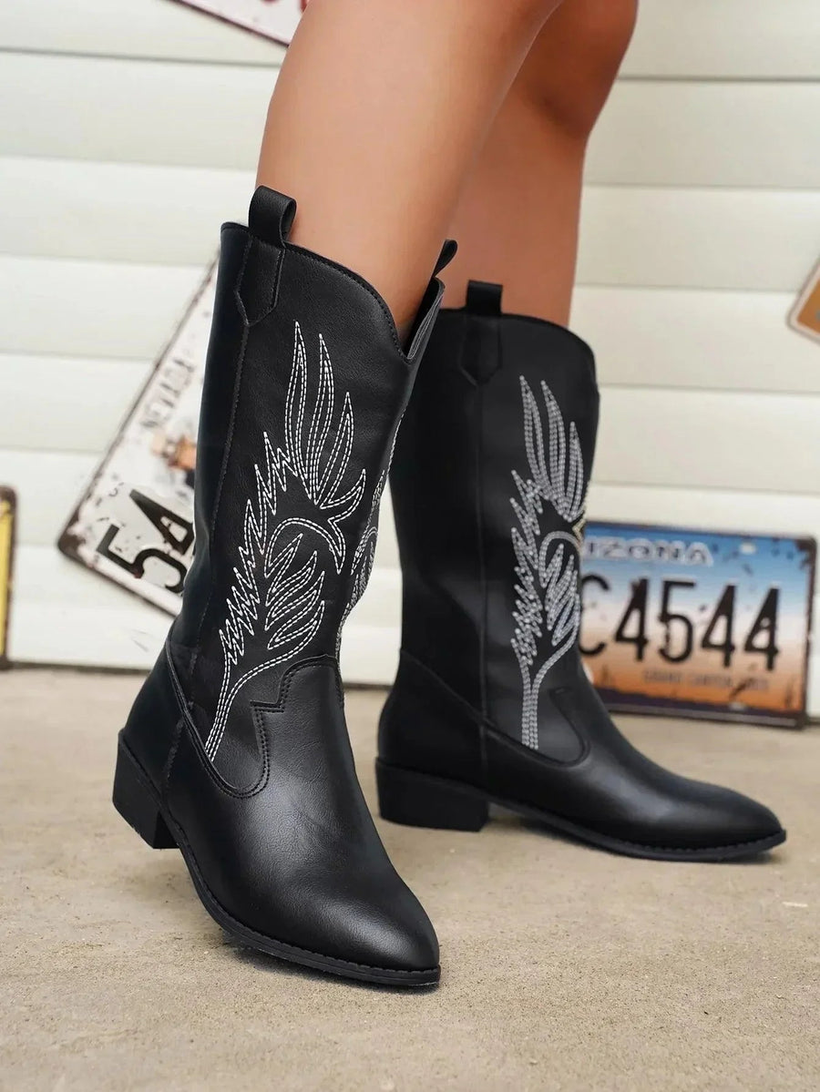 Botas de Cowboy com Salto em Bloco e Bordados