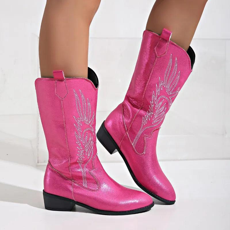 Botas de Cowboy com Salto em Bloco e Bordados