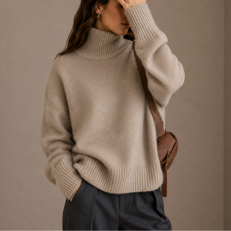 Pull Col Roulé Oversize Épaules Larges