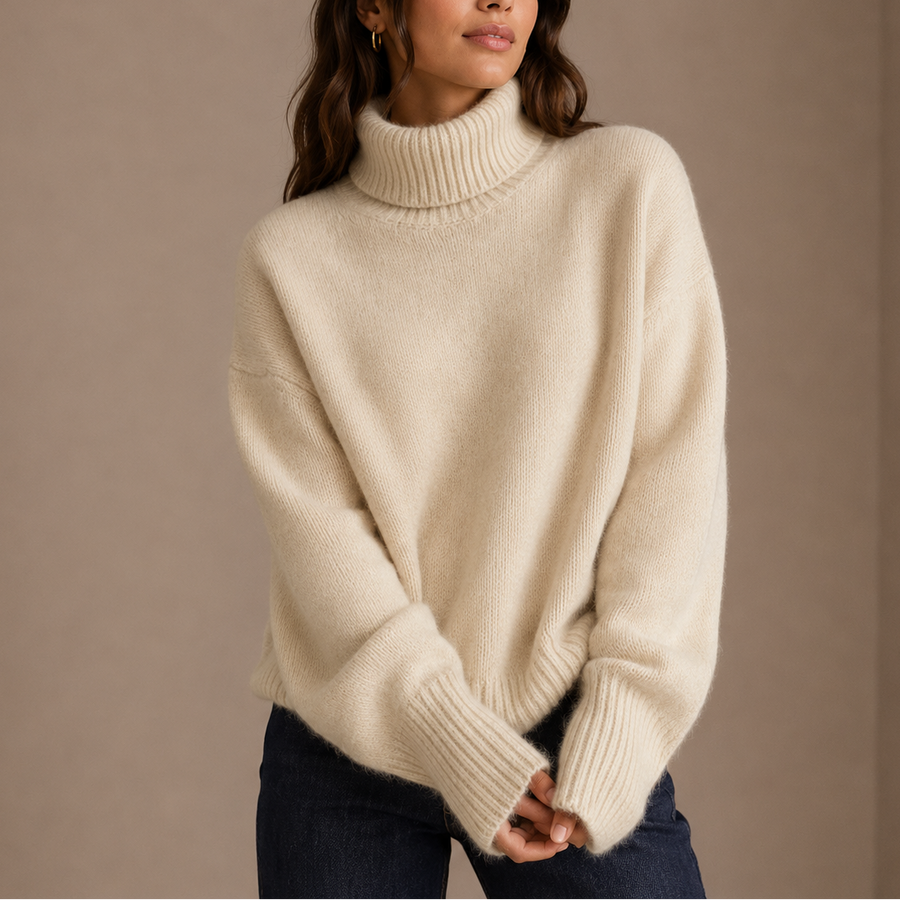 Pull Col Roulé Oversize Épaules Larges