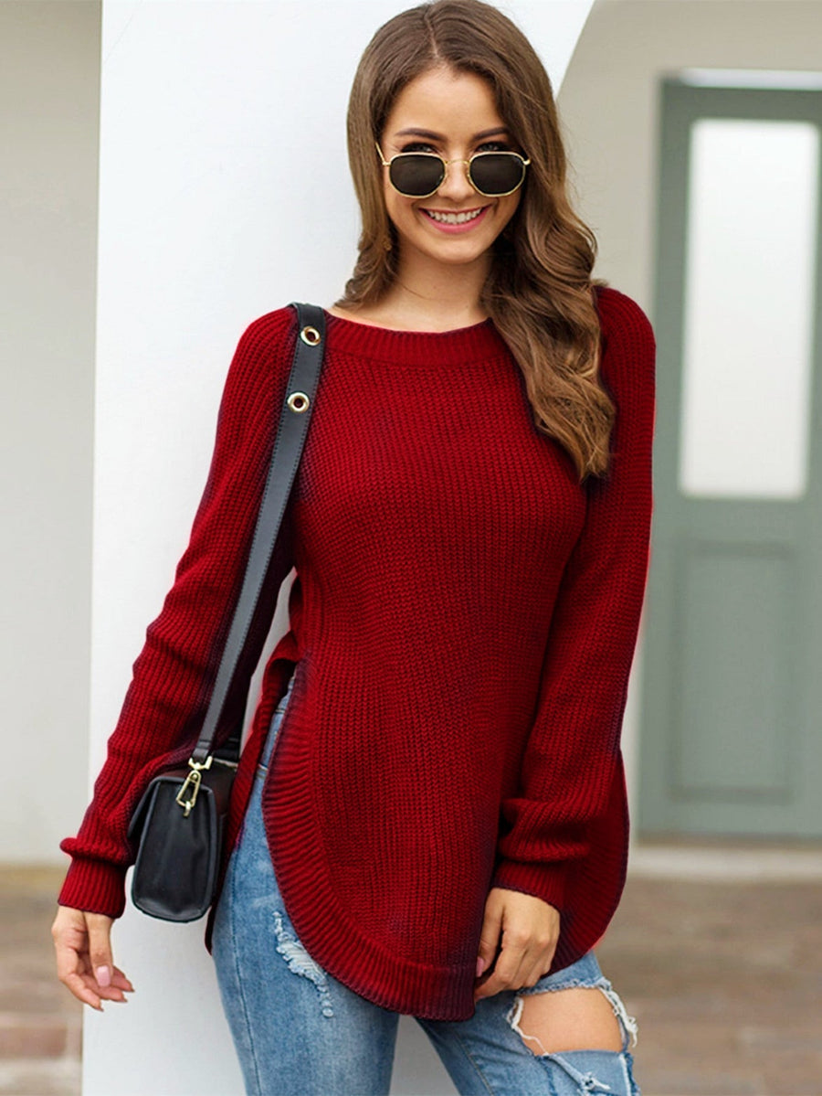 Pull Col Rond Fentes Latérales Asymétrique