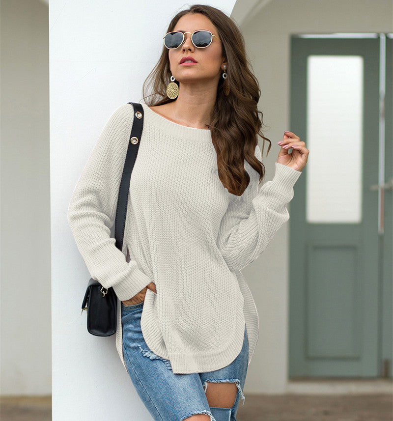 Pull Col Rond Fentes Latérales Asymétrique