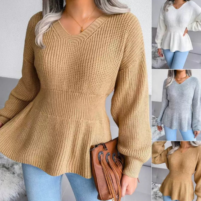 Pull Col V Coupe Cintrée — vue en pied et longueur entière