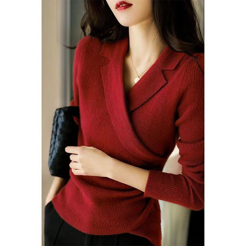Pull Col Revers Coupe Ajustée Élégante