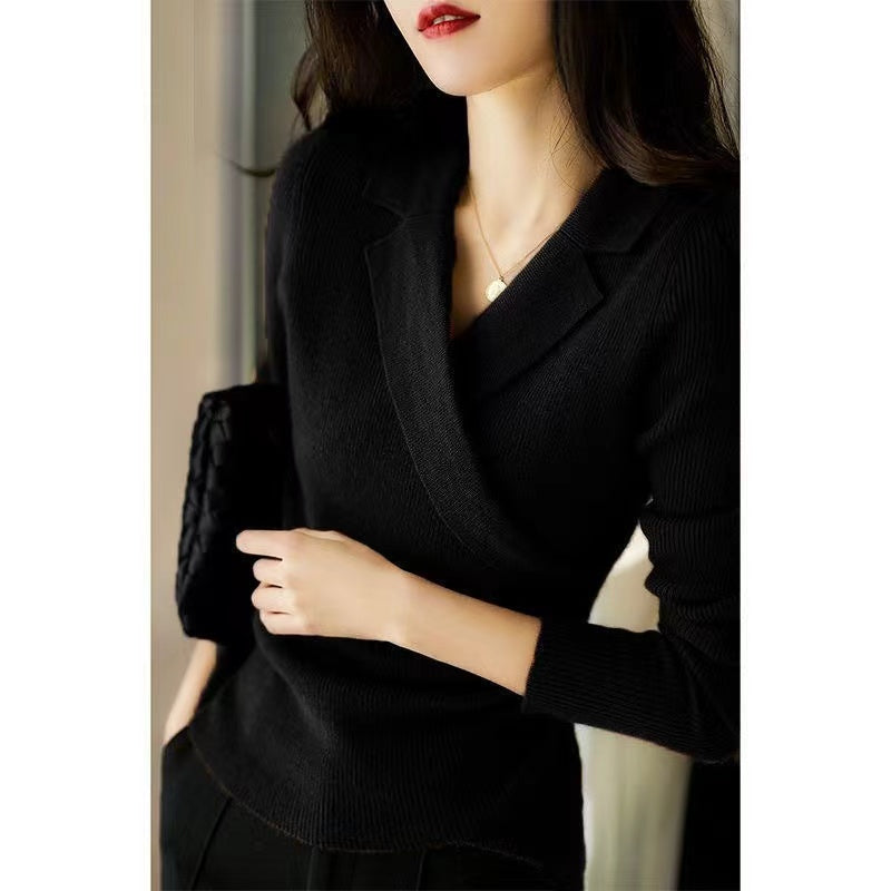 Pull Col Revers Coupe Ajustée Élégante