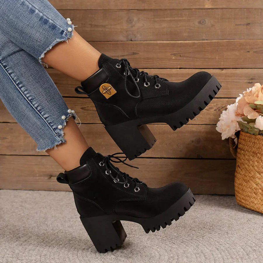 Bottines à Lacets et Talon Bloc