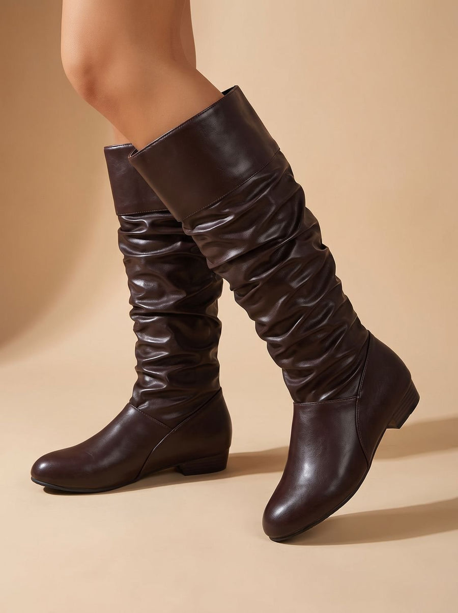 Bottes à Tige Froncée et Talon Bloc