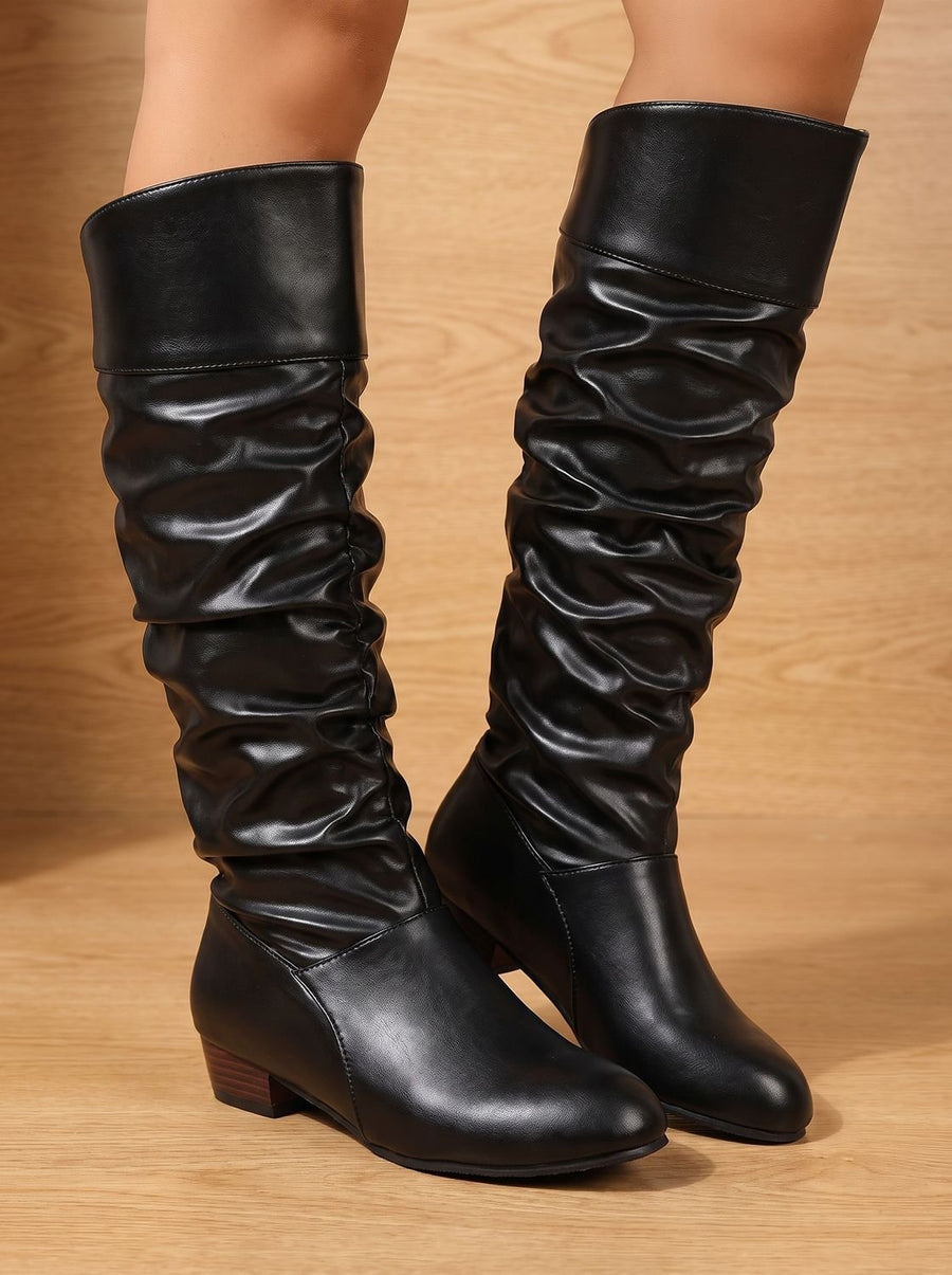 Bottes à Tige Froncée et Talon Bloc