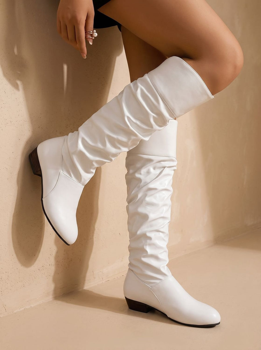 Bottes à Tige Froncée et Talon Bloc