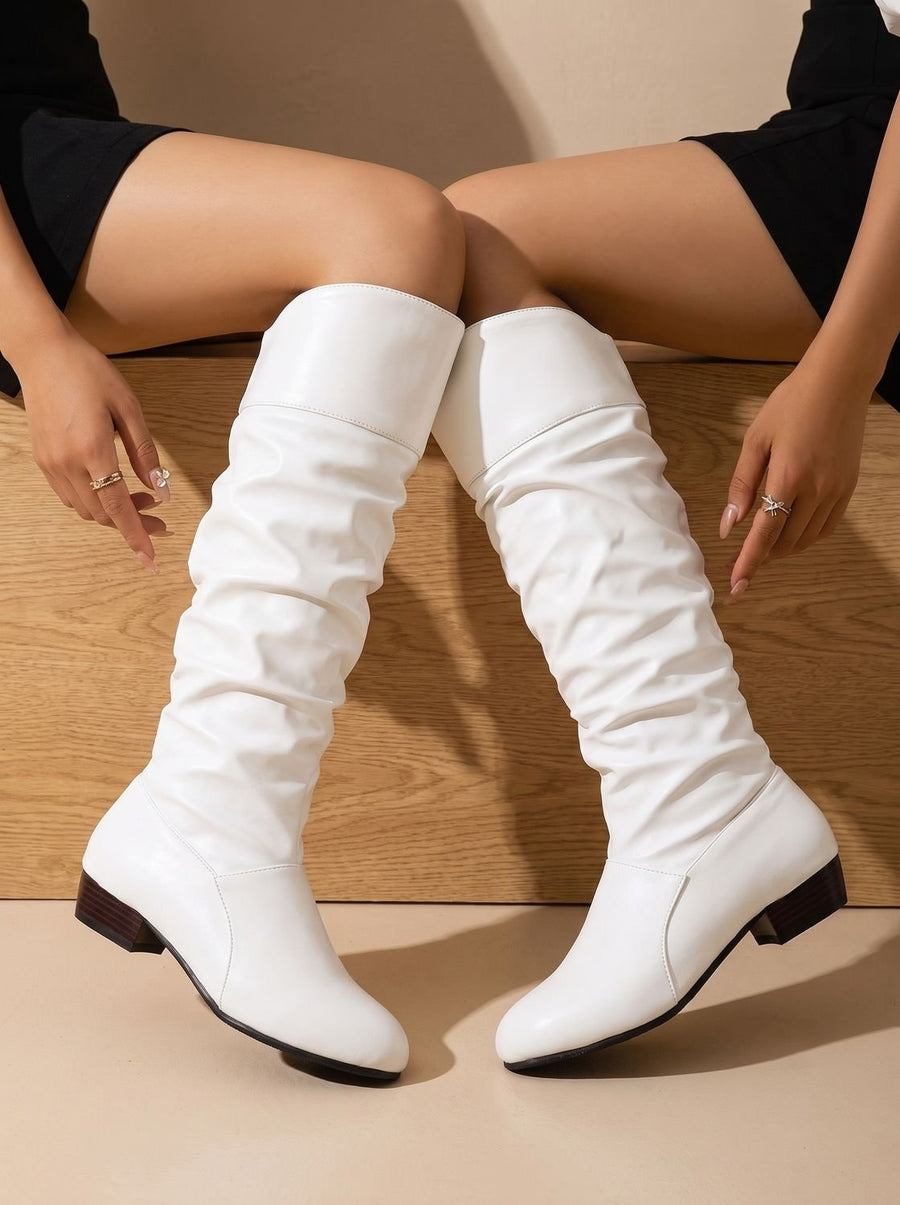 Bottes à Tige Froncée et Talon Bloc