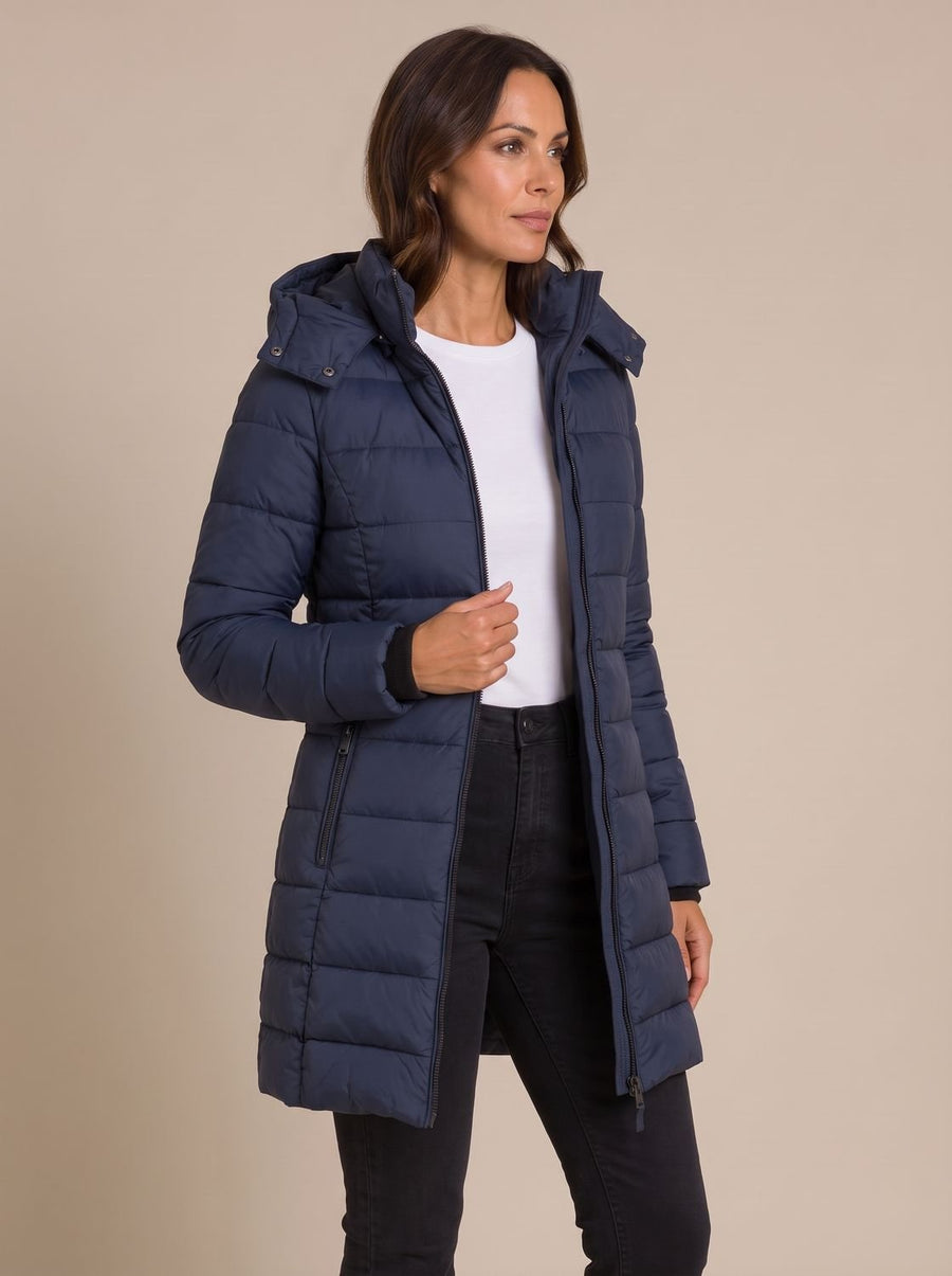 Manteau Matelassé Long à Capuche Douillette