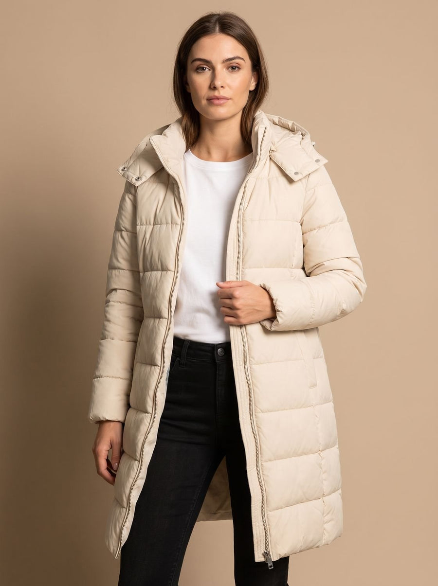 Manteau Matelassé Long à Capuche Douillette