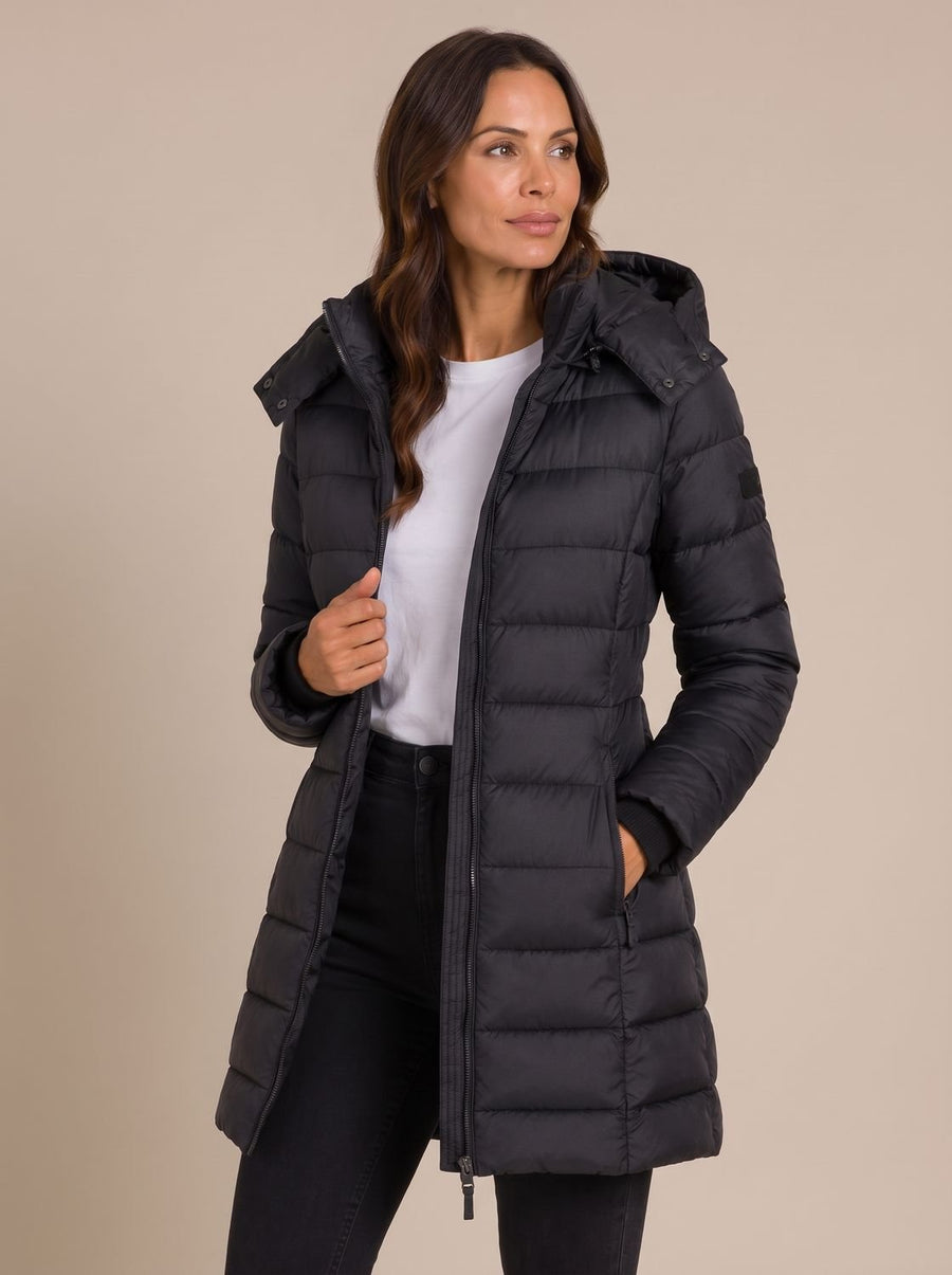 Manteau Matelassé Long à Capuche Douillette