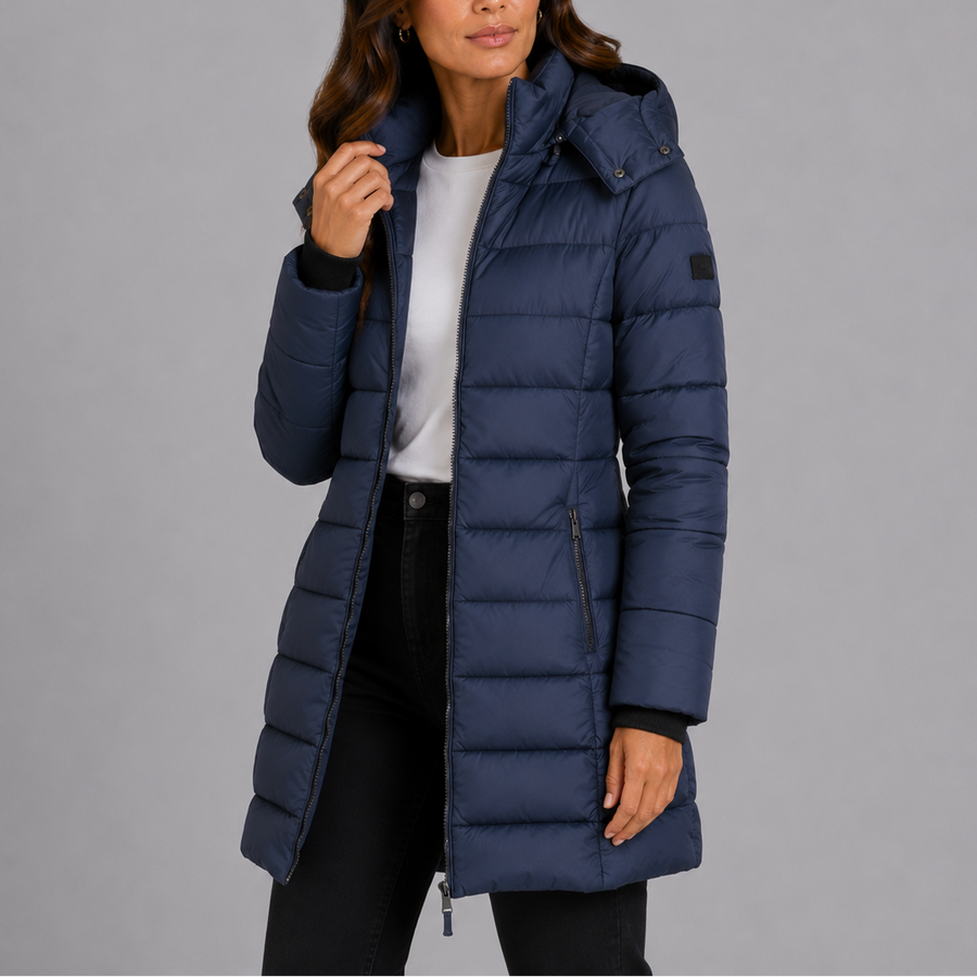 Manteau Matelassé Longueur Mi-Mollet à Capuche