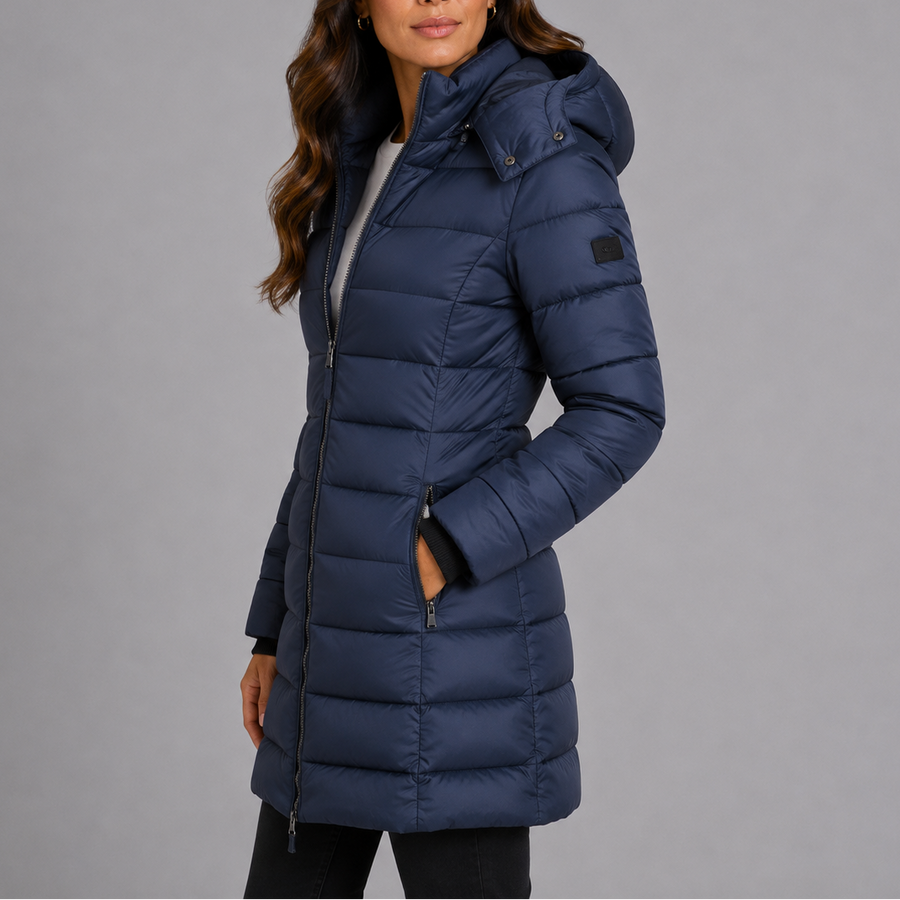 Manteau Matelassé Longueur Mi-Mollet à Capuche