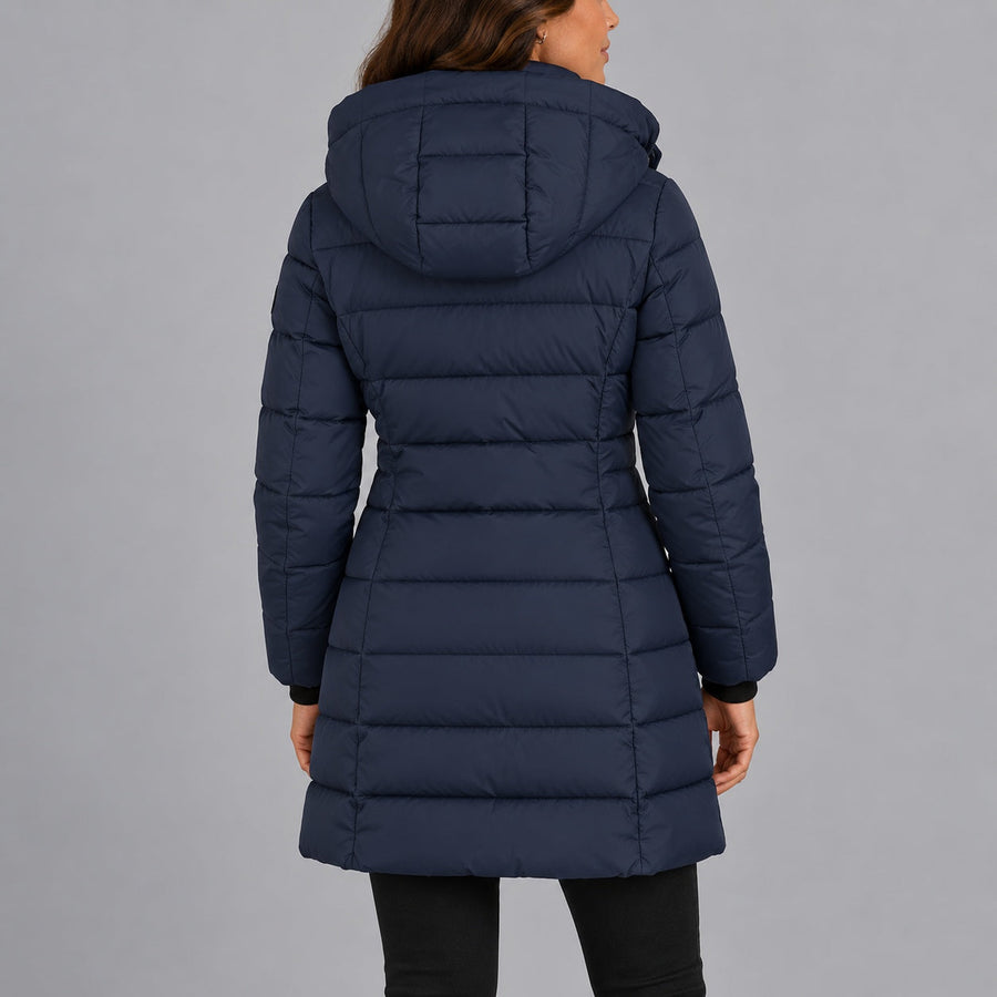 Manteau Matelassé Longueur Mi-Mollet à Capuche