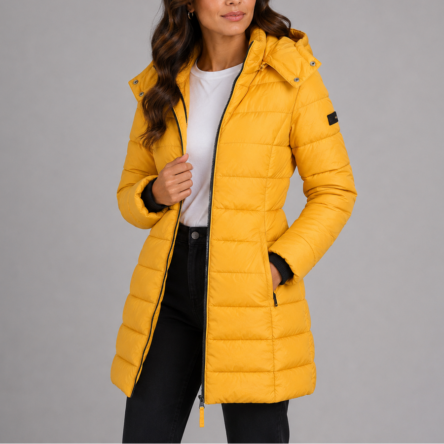 Manteau Matelassé Longueur Mi-Mollet à Capuche