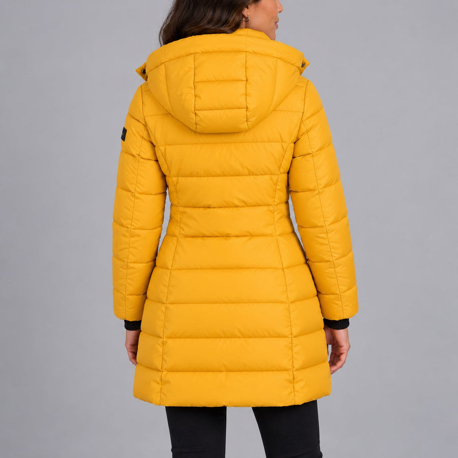 Manteau Matelassé Longueur Mi-Mollet à Capuche