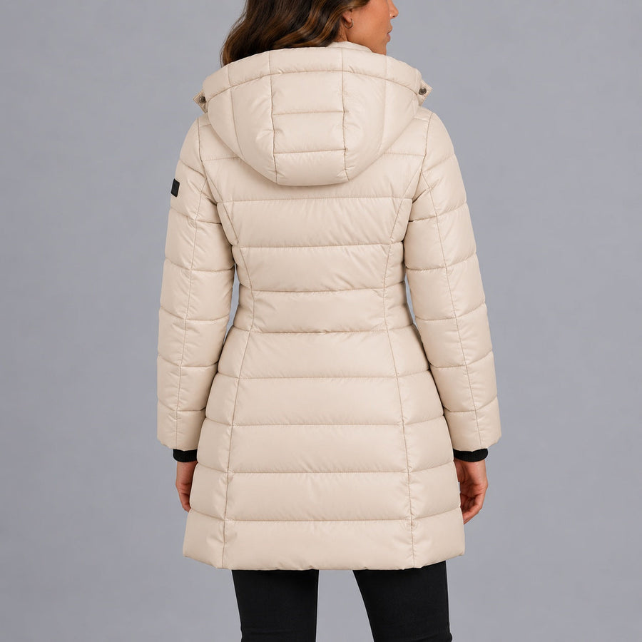 Manteau Matelassé Longueur Mi-Mollet à Capuche