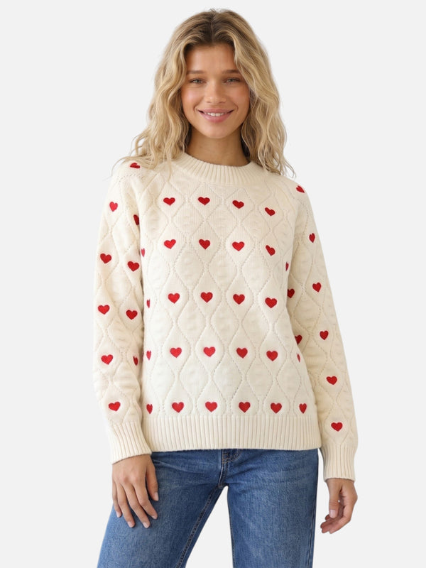 Pull Motif Cœur Col Rond Classique
