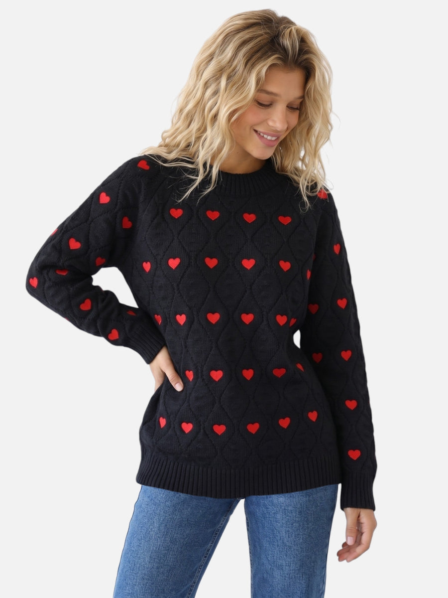 Pull Motif Cœur col rond — vue arrière, silhouette flatteuse