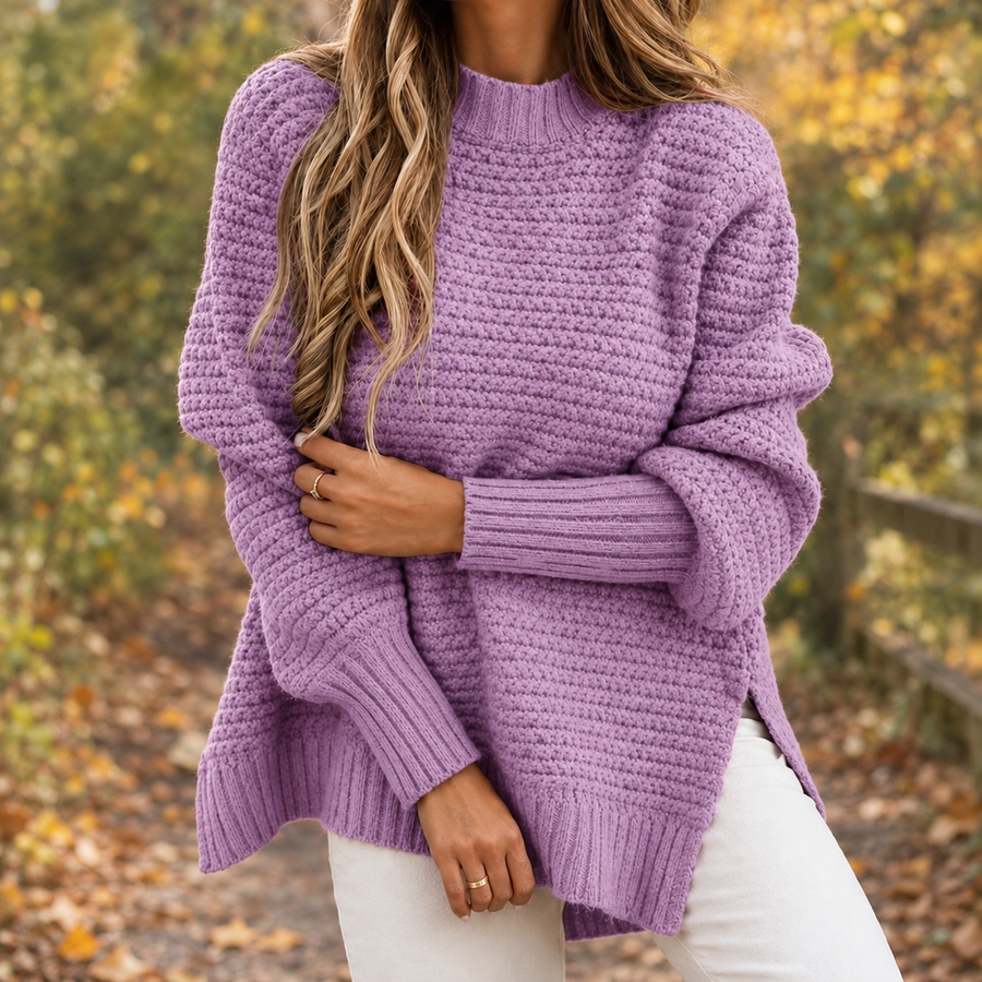 Pull Col Rond Coupe Décontractée Fentes Latérales