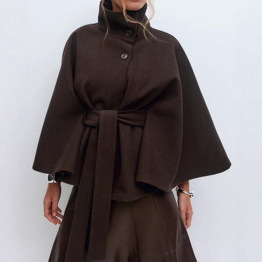 Manteau Cape Ceinture Col Montant