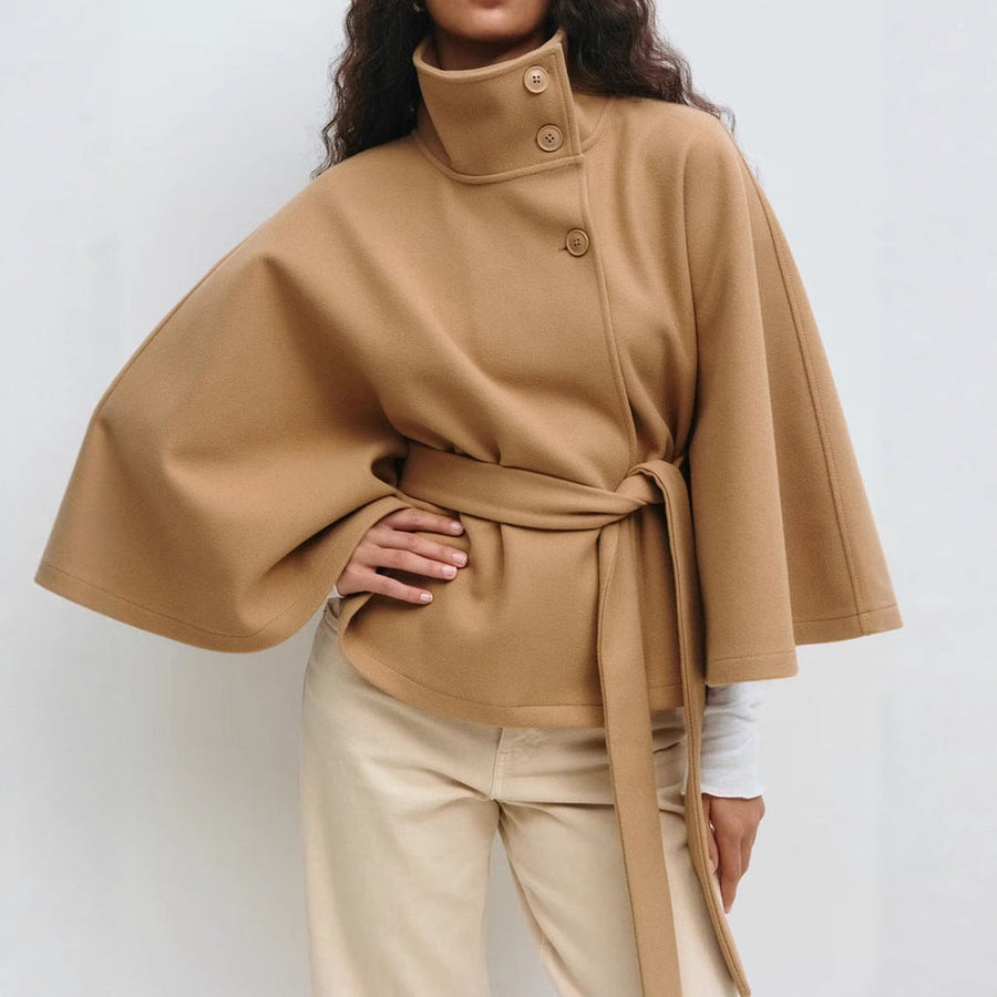 Manteau Cape Ceinture Col Montant