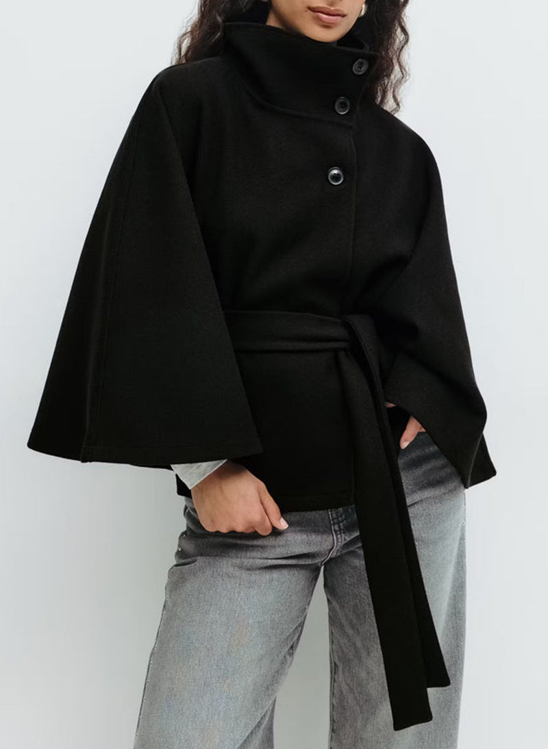 Manteau Cape Ceinture Col Montant