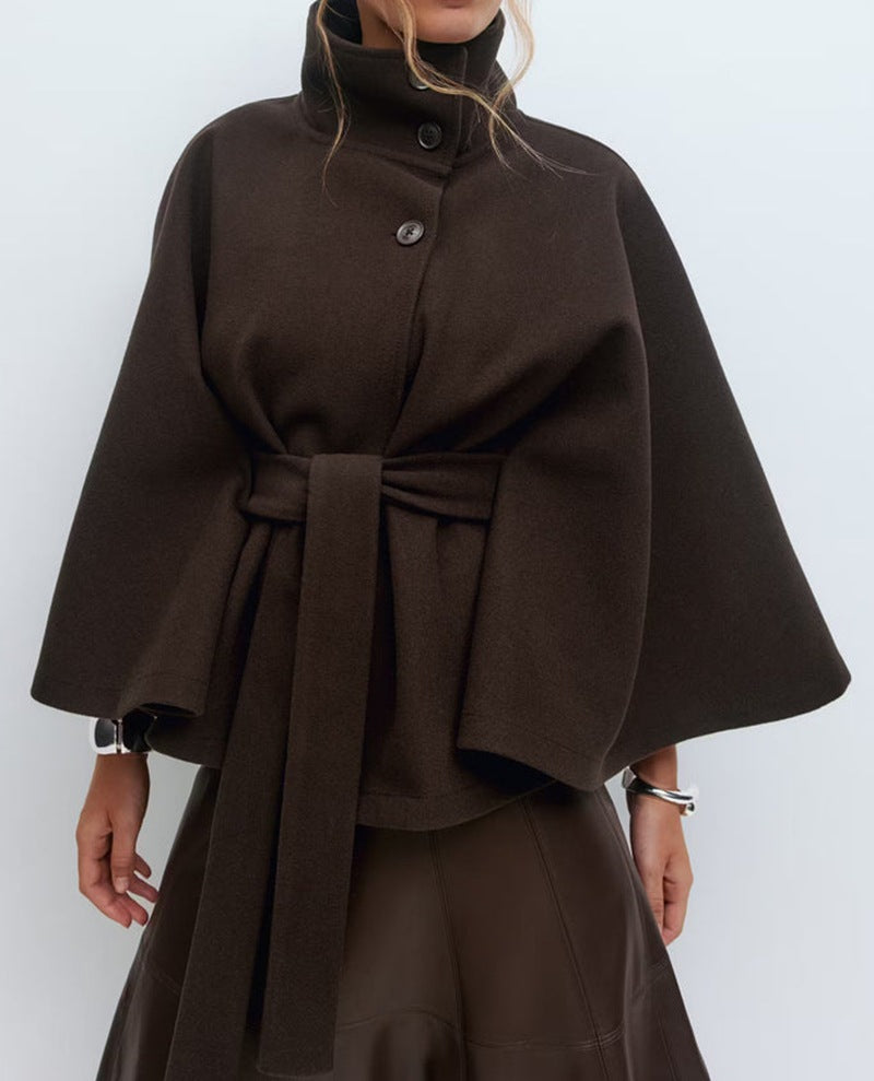 Manteau Cape Ceinture Col Montant