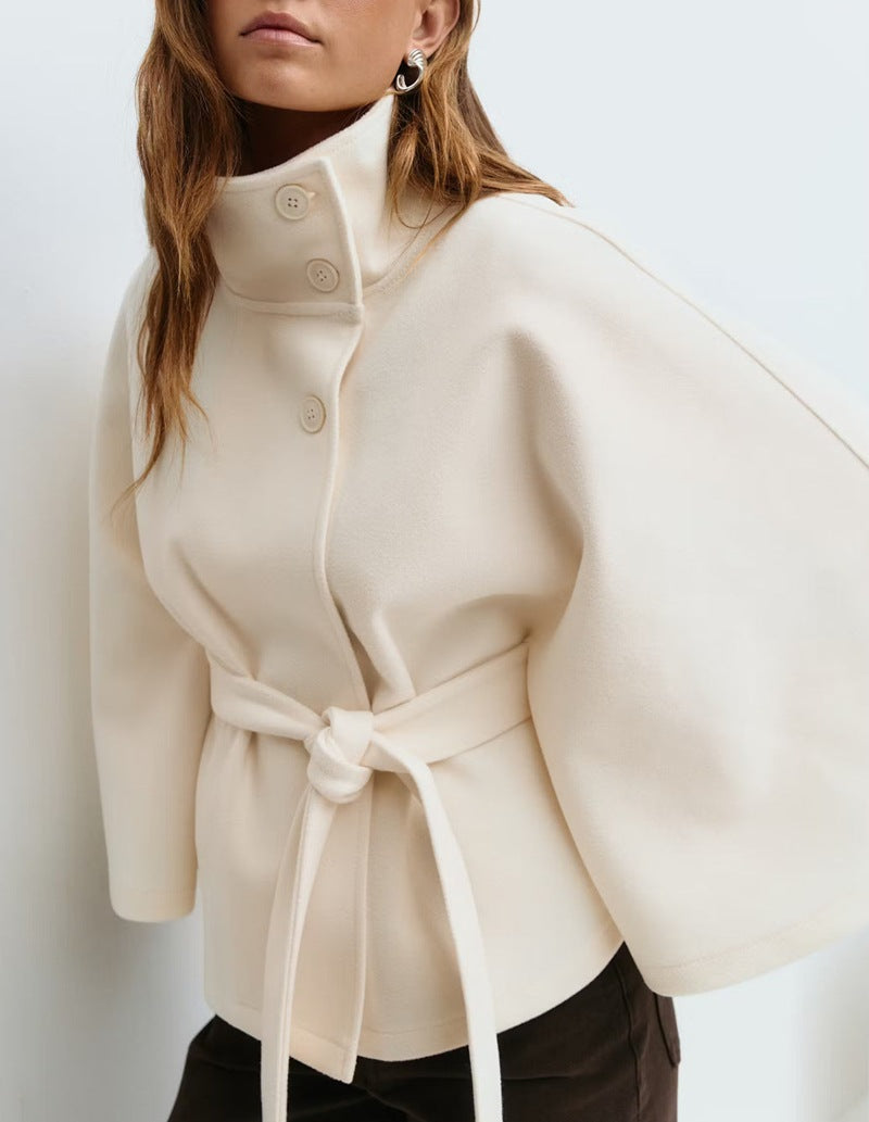 Manteau Cape Ceinture Col Montant