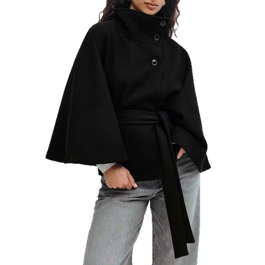 Manteau Cape Ceinture Col Montant