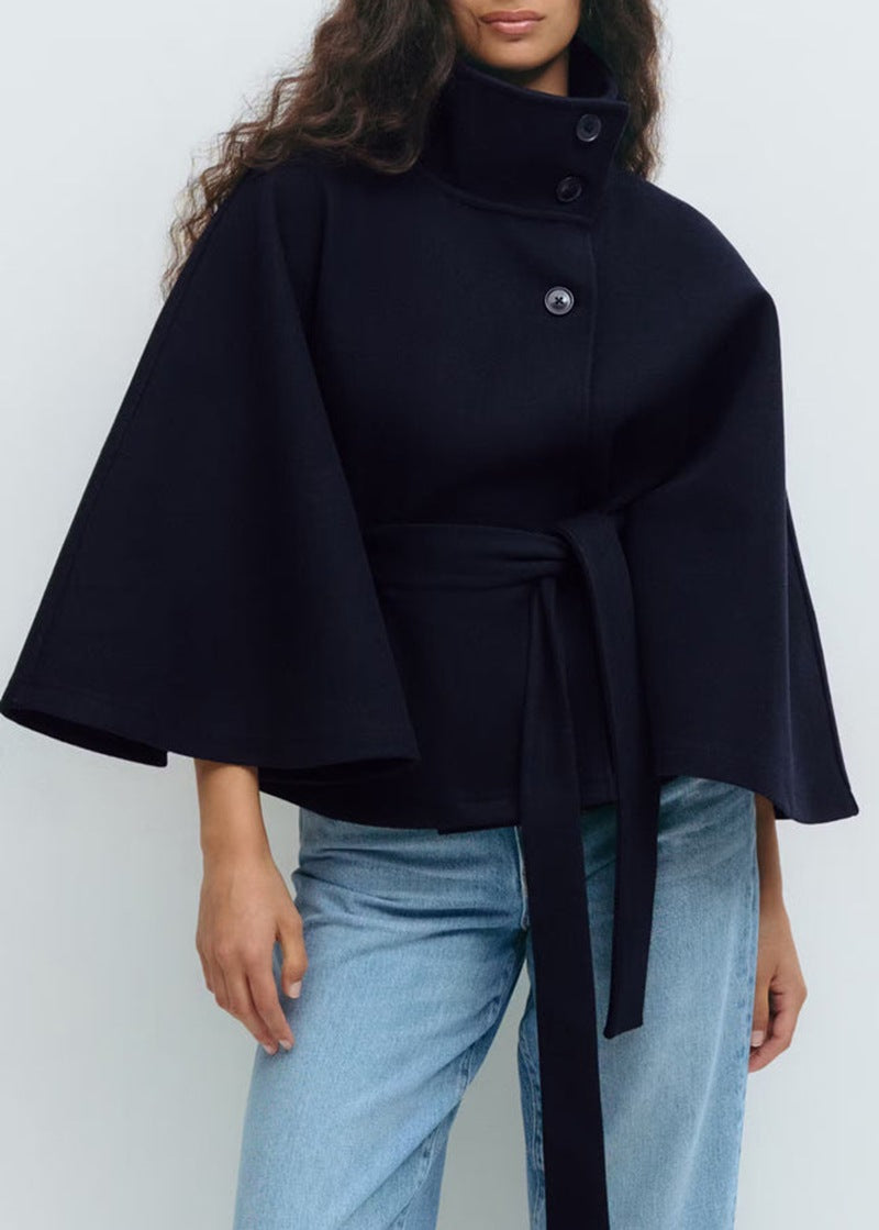 Manteau Cape Ceinture Col Montant